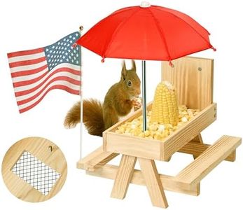 Squirrel Feeder Picnic Table with Umbrella, Wooden Squirrel Feeders for Outside with Corn Cobs Holder Cute Chipmunk Feeder, Easy to Fill with Removable Front Panel