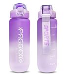 US1984 800ml Sports Motivational Water Bottles with Time Marker Wide Mouth GYM Outdoor Water Bottle with Straw & Strap, Leak proof BPA Free Fitness Water Bottle 0.8 Litre, Plastic (Purple)