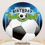 Leyiyi 7.2x7.2ft Happy Birthday Soccer Round Backdrop Cover Sports Themed Soccer Field Round Backdrop Stand Cover for Boys Birthday Baby Shower Party Decor Football Fan Soccer Lover Portrait Wallpaper