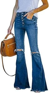 BISUAL Women's Black Bell Bottom Jeans for Women High Waisted Flare Jeans Womens Ripped Stretchy Bell Bottoms Pants