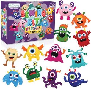 Halloween Monster Craft Sewing Kit for Kids - Sewing Craft Kit with 12 Monster Characters, 6 Child-Friendly Needles, 7 Thread Bundles, 1 Bag of Stuffing, and Scissors - Sewing Craft Ages 5 6 7 8 9 10+