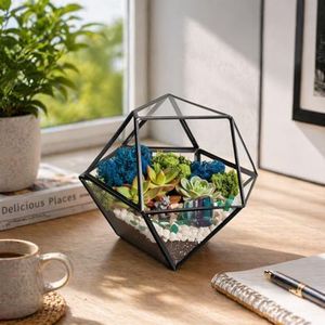 Creations by Nathalie DIY 7" Geometric Terrarium Kit - Build Your Own Glass Terrarium for Adults & Kids with Moss, Crystals, Tools & Decorative Figurine - Mini Ecosystem - Handcrafted in The USA