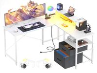 Cyclysio L Shaped Desk with Drawers, 52.8" L-Shaped Gaming Desk with LED Light & Power Outlets, Adjustable Corner Computer Desk with Storage Shelves, Corner Desk for Gaming, Home Office, Black