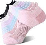 FITRELL 5 Pairs Ankle Running Socks for Women Athletic Cushioned Low Cut Tab Sports Socks, Rococo, Medium