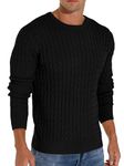 Hisir Men's Winter Cable Knit Jumpers Casual Crew Neck Warm Long Sleeve Pullover Sweater Tops for Men (Black, L)