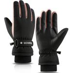 FAYHIJUN Waterproof Gloves Women Winter Thermal (-25°F) Cold Weather Touchscreen Ski Gloves Ladies for Cycling Running Hiking Walking Driving (M/L, Black/Pink)