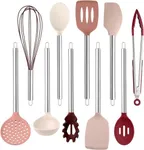 COOK WITH COLOR Silicone Cooking Utensils, Kitchen Utensil Set, Easy to Clean Silicone Kitchen Utensils, Cooking Utensils for Nonstick Cookware, Kitchen Gadgets Set, 10 Pieces, Rose