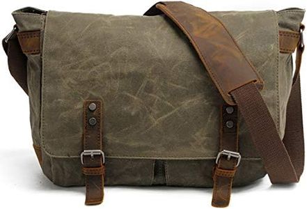 HuaChen Men's Waxed Canvas Messenger Bag Shoulder Crossbody Laptop Bag Satchel (M49_Army Green)