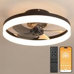 MOSSCO Ceiling Fans with Lights and Remote, LED Dimmable 3 Colour 6 Speeds Reversible Fan Light, Modern Fan Lights Ceiling for Bedroom, Flush Mount Low Profile Ceiling Fan Light Black 50CM