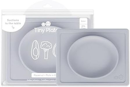 ezpz Tiny Plate (Pewter) - Silicone Suction Placemat + Plate for Infants - 6 months+ - Baby Led Weaning Supplies - Fits on Most Highchair Trays