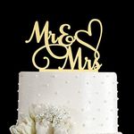 AMINJIE Mr and Mrs Cake Topper, Bride and Groom Sign Wedding/Engagement Cake Toppers Decoration, Mirror Gold Acrylic