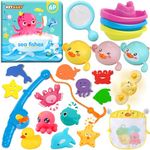 Chennyfun Fishing Baby Bath Toy Game Set for Kids for Bath Time Pool Party Water Toys, with Pole Rod Net, Baby Bath Books, Floating Pool Bathtub Toys for Toddler Kids Christmas Birthday Gifts