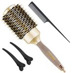 Round Brush for Blow Drying, Round Hair Brush with Boar Bristles, Nano Thermal Ceramic & Ionic Tech, Hair Brush, Large Round Barrel Brush for Styling, Curling, Add Volume & Shine + 2 Clips + 1 Comb