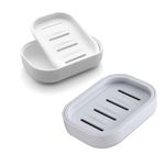 LAWALEISHE 2 Pcs Soap Dish,Plastic Portable Shower Soap Box,Soap Case Container Holder with Drainage,Grey and White,Soap Bar Dish Storage with Lid,Soap Saver for Shower Bathroom Travel Kitchen