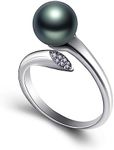 HETICA Black Pearl Rings for Women, Sliver 8mm Black Pearl Rings for Women Adjustable Open Ring Women Fashion Jewelry Gift, Copper, black pearl