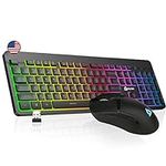 KLIM Tandem Wireless Gaming Keyboard & Mouse Combo - New 2024 - Slim Durable Ergonomic - Light up Keyboard and Mouse Wireless - Long-Lasting Built-in Battery with Energy-Saving