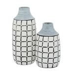 Deco 79 Ceramic Handmade Vase with Grid Pattern, Set of 2 11", 9" H, White