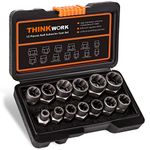 Thinkwork Impact Bolt Extractor Set, 13+1 Pieces Nut Removal Tool, Stripped Lug Nut Remover, Grip Tite Tocket Set, Easy to Remove the Rusty and Stubborn Sokets and Bolts