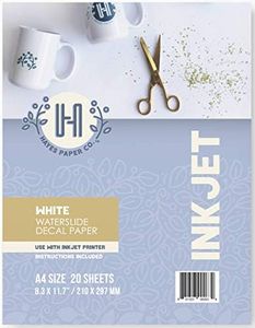 Hayes Paper, Waterslide Decal Paper Inkjet White 20 Sheets Premium Water-Slide Transfer White Printable Water Slide Decals A4 Size