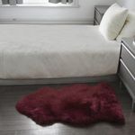 Natural Milan Genuine Sheepskin Area Rugs with Thick and Lush Pile, Fluffy Sheep Fur Rug with Anti-Skid Backing for Bedroom Living Room, Double Pelt, Logan Berry Red