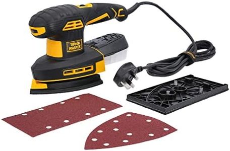 Finishing Sander 240V TOUGH MASTER Power Tool, Corded Electric Power Sander Plus 2 Sanding Pads, Dust Box with 6 Variable Speed for Furniture Finishing, Yellow & Black (TM-FS252E)