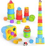 MOONTOY Stacking Cups,Baby Stacking Toys for 1 Year Old,Baby Stacking Block,19PCS Nesting Shape Sorter,Early Educational Bath Baby Toy for 1 2 3 Year Old, Toddlers Boys Girls Birthday Gift 12 Month