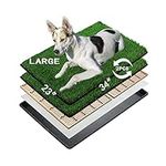 MEEXPAWS Large Dog Artificial Grass Litter Box Toilet with Tray | 34×23 inches|2 Sturdy Grass Replacement Set| Rapid Drainage for Indoor use