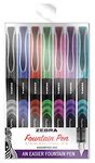 Zebra Pen Fountain Pen, Fine Point, 0.6mm, Assorted Colors (Black, Blue, Red, green, Purple, TURQUOISE, Pink), Non-Toxic Ink, 7-Count, Model Number: 48307