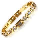 Rainso Titanium Steel Magnetic Therapy Bracelets for Women Rhinestone Health WristBand with 3 Smart Buckle Gift Box(Gold)
