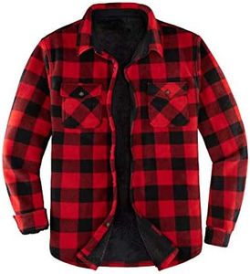 ThCreasa Mens Sherpa Fleece Lined Flannel Shirt Jacket Warm Button Down Plaid Shirt-Jac, Classic Red, Large