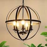 DLLT Industrial Pendant Lighting Fixture, Hanging Globe Chandeliers, 5 Light Farmhouse Flush Mount Ceiling Pendant Lamp for Kitchen Island, Dining Room, Living Room, Hallway, Bedroom, E12 Base, Gold