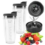 Blender Replacement Parts for Ninja, 2 24oz Ninja Blender Cups with To-Go Lids, 7 Fins Ninja Blender Blade for Ninja BN401 BN751 BN801 BL640 BL2012 BN801 BL450-30 BL480-30 BL640-30 BL642-30 BL2012