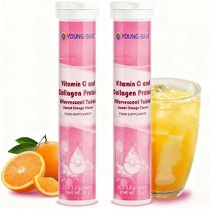 9 YOUNG-BASIC Vitamin C and Collagen Protein Effervescent Tablets, Additives Free Multivitamin Immune Support Supplement, Antioxidants Skin Radiance, Sweet Orange Flavor (40 Tablets)