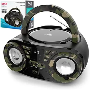 PYLE CD PLAYER PORTABLE, CD PLAYERS FOR HOME, PORTABLE CD PLAYER - 50 Watts Max Power, Bluetooth 5.0, AM/FM Stereo Radio, USB/AUX Input, Battery/AC Powered, Camouflage Design, Includes AC/DC Cord