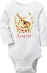 Doozy Designs Personalized Deer Baby Girl Outfit (6-9M Long Sleeve Bodysuit)