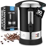 Zulay Commercial Coffee Maker Machine Urn - Large Percolator Pot Dispenser With Double-Wall Stainless Steel, Quick Brew, Stays Hot - Also for Water, Tea, Beverage at Events & Catering - 50 Cup Black
