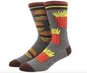 EZB Fast Food Lovers Fun Crew Odd Socks | Fun Gift for Men Women Boys & Girls | Unique Design | Size 5-10 | Chips & Burger Odd