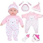 12 Inch Soft Baby Doll, 12'' Baby Doll with Bottles, Cup and Plate and Pink Clothes