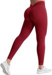 YEOREO Liz Scrunch Workout Leggings for Women High Waisted Butt Lifting V Back Waist Seamless Gym Yoga Leggings, Dark Red, X-Large