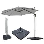 Jarder Milan Parasol Set - 3m Cantilever Garden Parasol Umbrella with Base & Cover | 360° Rotation (Grey)