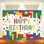 Party Baazaar Building Block Theme Backdrop | Birthday Backdrop for Decoration | Backdrop Cloth for Birthday Decoration | Happy Birthday Decoration Backdrop Cloth Curtain (Pack of 1, Size: 5x4 Feet)