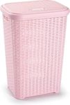 60 Litre Large Pink Plastic Laundry Basket with Lid Rattan Washing Clothes Storage Hamper Bin