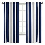 Navy Blue, Grey and White Window Treatment Panels for Stripe Collection - Set of 2