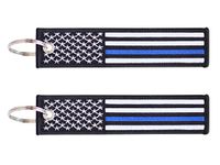 American Flag Keychain Tag with Key Ring and Carabiner - Police Law Enforcement - Keys, Cars, Motorcycles, Backpacks, Luggage, and Gifts - EDC (Thin Blue Line)