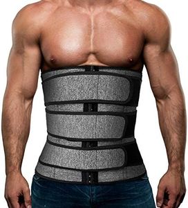 Hidyliu Mens Workout Waist Trainer Neoprene Corset Sauna Sweat Trimmer Cincher Slimming Belly with Belts, Grey Waist Trainer Belt, Large