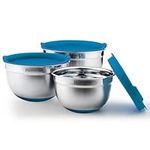 PARMEDU Mixing Bowl Set with Airtight Lids: 3 Premium Stainless Steel Nesting Storage Bowls with Scale Marks & Non-Slip Bottom, Size 2, 1.5, 1QT - Great for Baking, Cooking and Serving