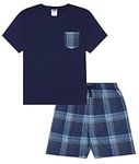 Mens Navy Blue Checked Short Pyjama Set (Large)