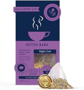 HOTTEA MAMA Night Owl Sleep Supporting Organic Herbal Tea For Women with Valerian root, Chamomile, Lavender, Rooibos | 14 x Whole Leaf, Biodegradable Tea Pyramids