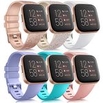 6 Pack Sport Bands Compatible with Fitbit Versa 2 / Fitbit Versa / Versa Lite / Versa SE, Classic Soft Silicone Replacement Wristbands for Fitbit Versa Smart Watch Women Men (Large, 6 Pack(Glistening Rose Gold/Glistening Champagne Gold/White/Lavender/Teal/Peach))