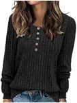 Febteebou Fall Sweaters for Women Casual Long Sleeve Henley Shirts Button Lightweight Ribbed Knit Tops Dressy Blouses